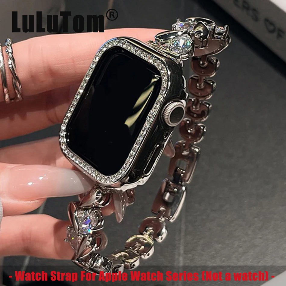 Love Diamond Strap For Apple Watch Series 9 8 7 6 5 SE 4 3 38/40/41/42/44/45mm Luxury Glitter Metal Band For iWatch UItra 2 49mm