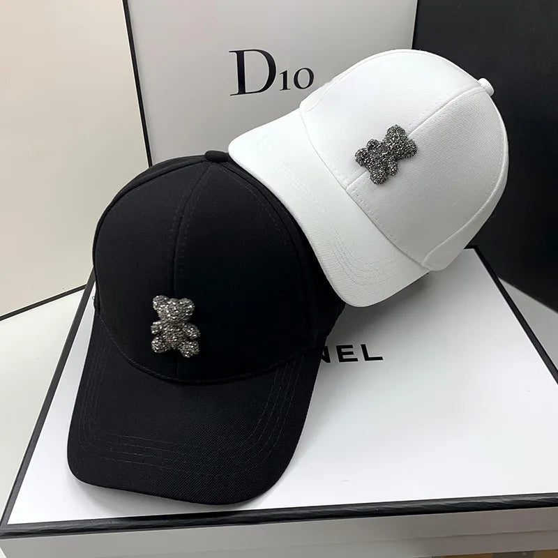 Fashion designer Summer Baseball Cap for Women Korean Wild Bear Rhinestone Caps SunHats Street Kpop Outdoor Visors Hip hop Hat