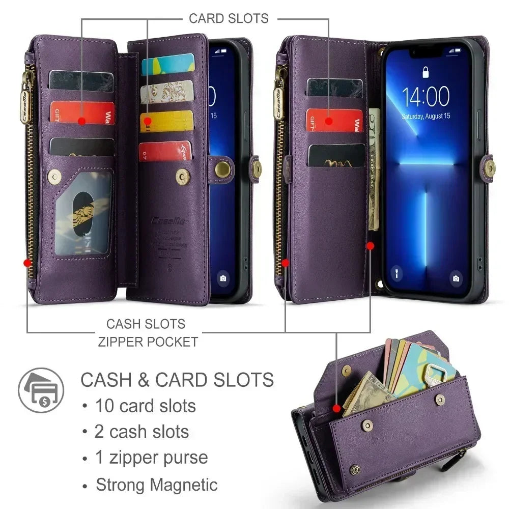 Long Crossbody Wallet Phone Case for IPhone 16 15 14 13 12 Pro Max Plus Promax Card Slot Holder Lanyard Leather Cover