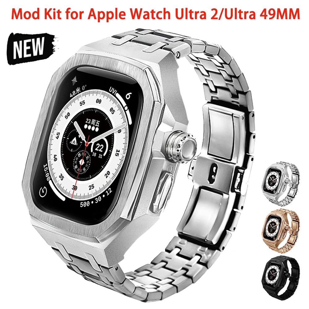 Luxury Modification Mod Kit for Apple Watch Ultra 2/Ultra 49MM Stainless Steel Strap+Case for IWatch Series 49mm Accessories