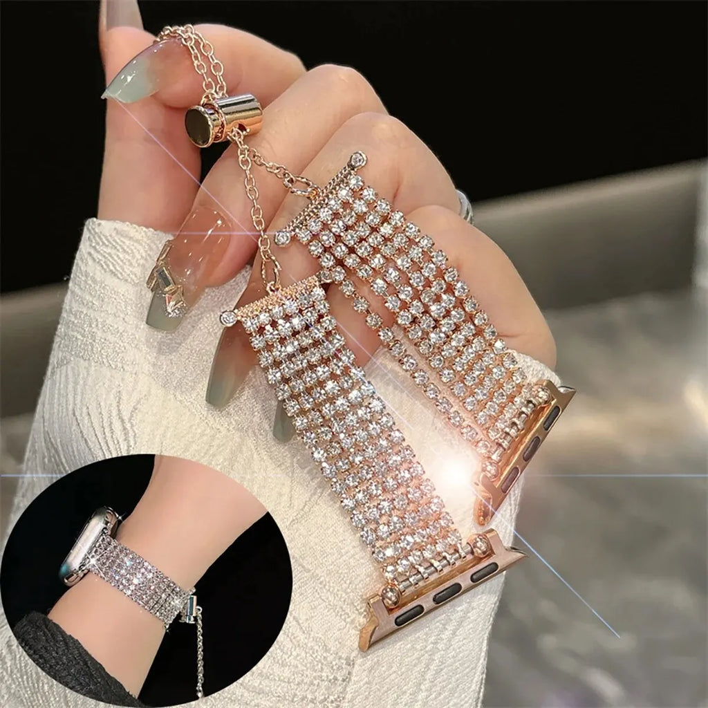 Luxury Diamond Jewelry Strap for Apple Watch Series 9 8 7 6 5 SE Women Fashion Band for IWatch 41mm 40mm 38mm 45mm 44mm 49mm