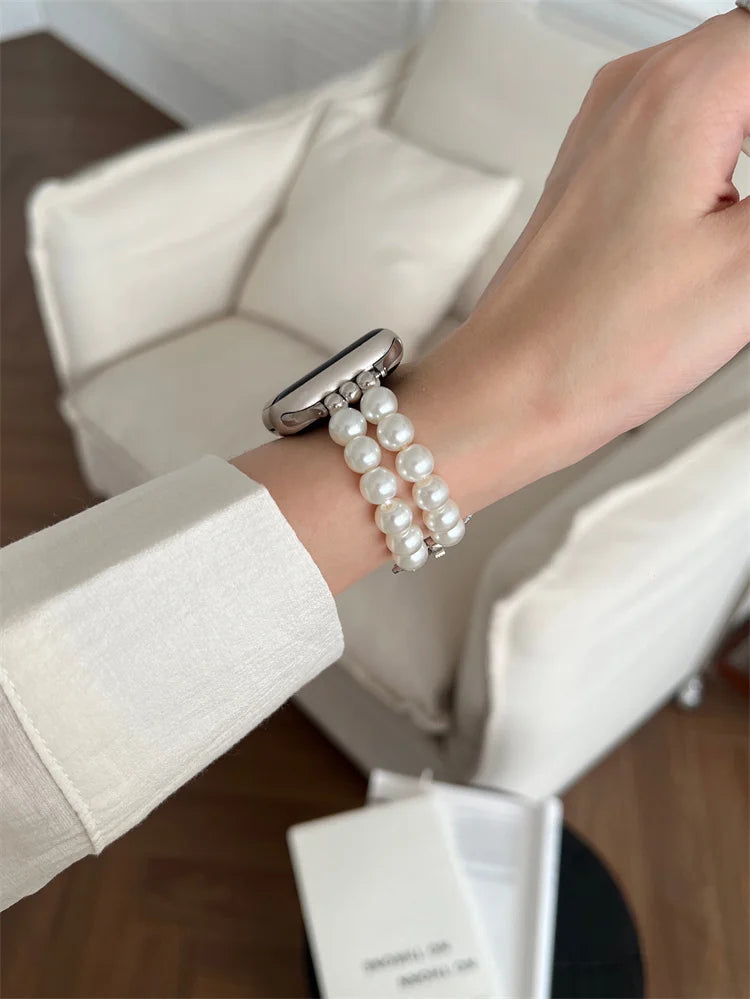 Luxury Pearl Chain Band For iWatch Ultra 9 8 7 42mm 45mm 49mm Diamond Bow Women Bracelet Strap For Apple Watch 38mm 41mm 6 5 SE