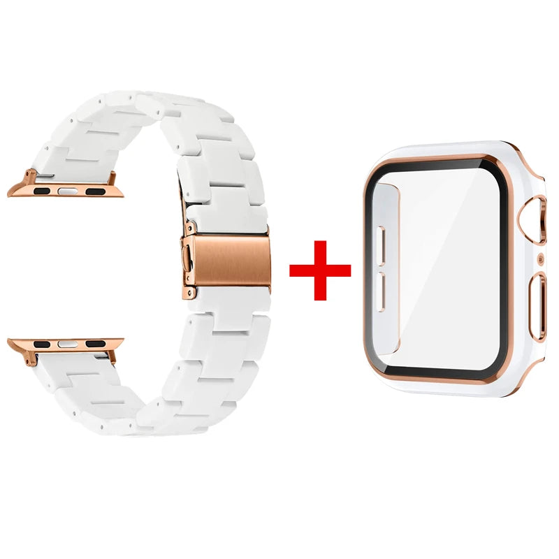 Resin Strap+Case For Apple Watch Band Series9 8 7 45mm 41mm Screen Protector Bands iWatch SE 6 5 4 44mm 40mm Bracelet