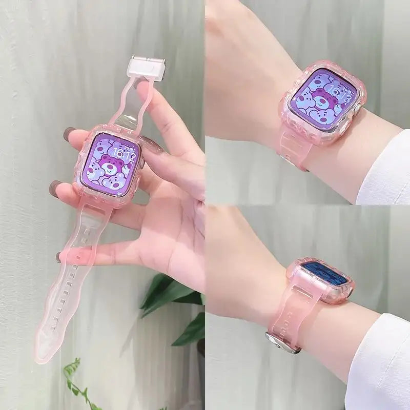 Glitter Clear Strap&Case For Apple Watch Band Ultra 44mm 45mm 40mm 41mm 49mm Sports Transparent Bracelet For iWatch Series 9 8 7