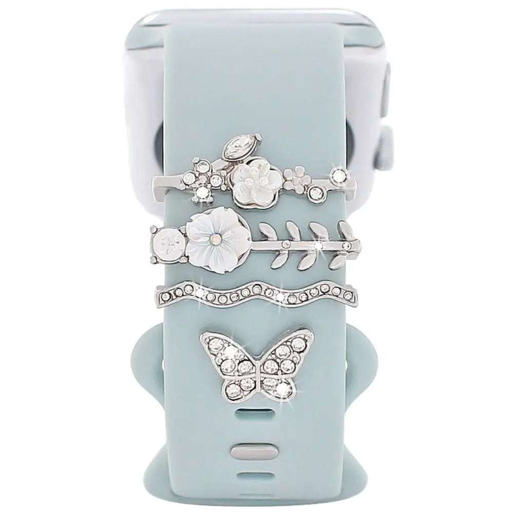 New Diamond Ornament Metal Charms Silicone Strap Decorative Ring For Apple Watch Band Decor Accessories For iwatch Bracelet