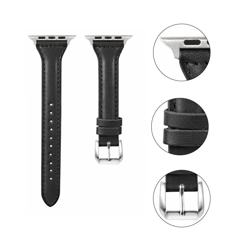 Slim Leather Strap For Apple Watch Band 44mm 40mm 41mm 42mm 38mm 49mm 44 mm Bracelet apple watch 8 45mm bands Ultra 9 7 se 3 4 6