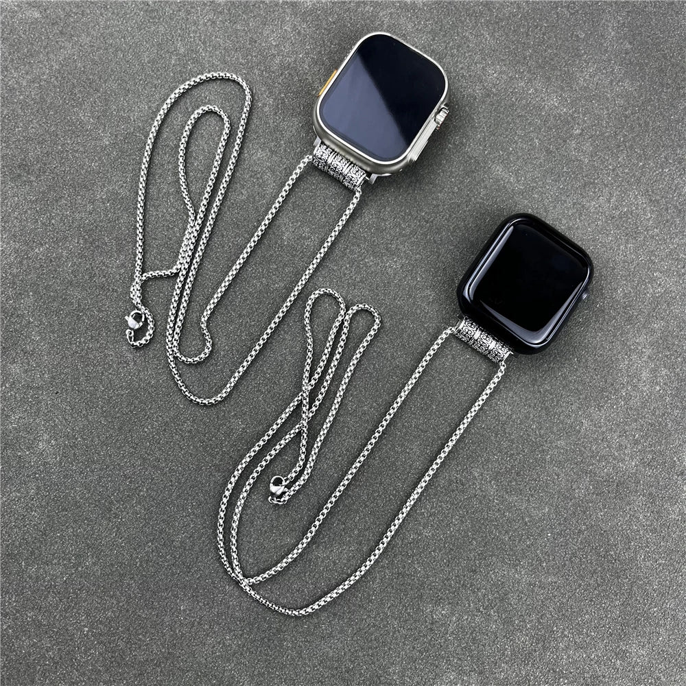 Necklace for apple watch Ultra2 ultra 49mm band iwatch 9 8 7 45mm 44mm se 6 5 4 44mm 40mm Stainless Steel Pendant Bracelet Link