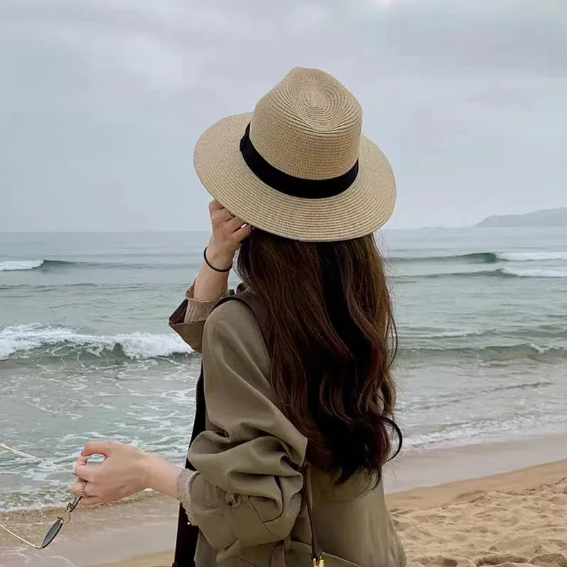 Large Size 56-58 59-60cm New Natural Panama Straw Hat Summer Men Women Wide Brim Beach UV Protection Fedora Sun Hat Wholesale