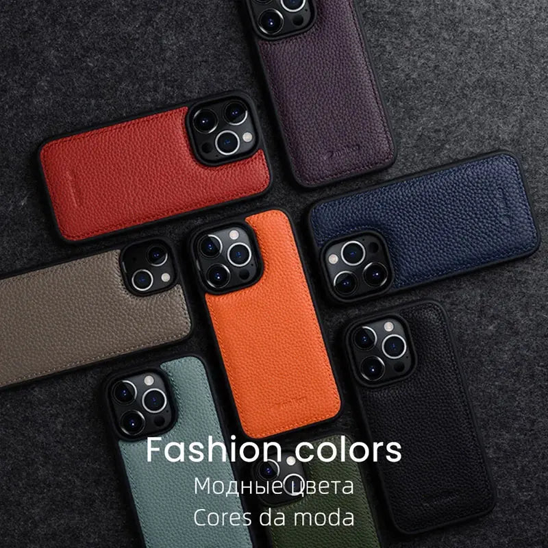 High-quality Genuine Leather Mobile Phone Case Suitable for IPhone 16 IPhone 14 Series Natural Cowhide Mobile Phone Case