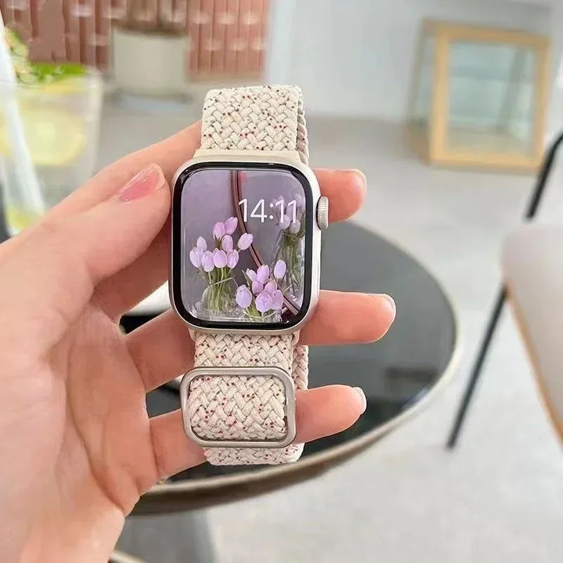 Cute Braied Strap + Case For Apple Watch Band 49mm 41mm 45 44 38 42 Nylon Bracelet For iWatch Series 9 8 7 6 5 4 3 SE 40