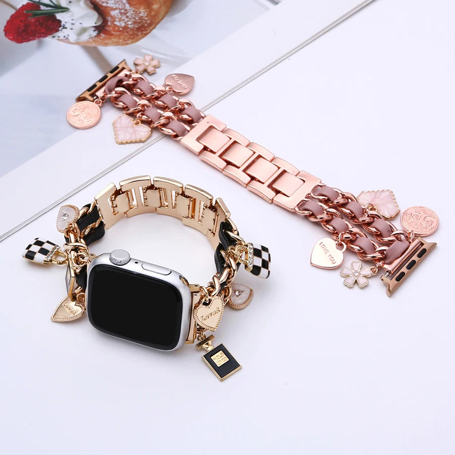 Watch Band For Apple Watch Ultra Love And Other Adjustable Metal Strap For women Iwatch series 9 8 7 6 SE 5 4 Smart Watch Band