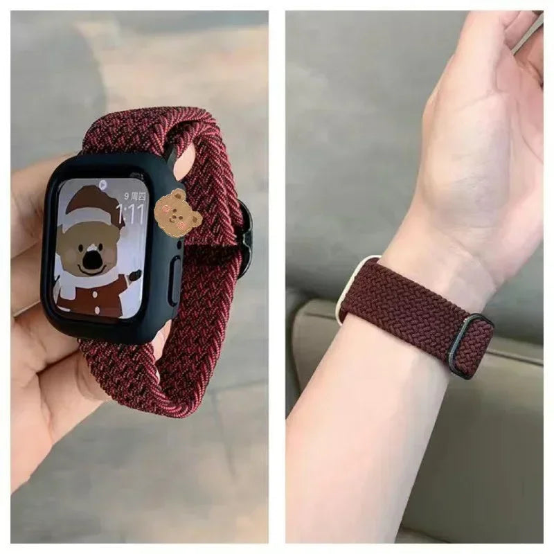 Cute Braied Strap + Case For Apple Watch Band 49mm 41mm 45 44 38 42 Nylon Bracelet For iWatch Series 9 8 7 6 5 4 3 SE 40