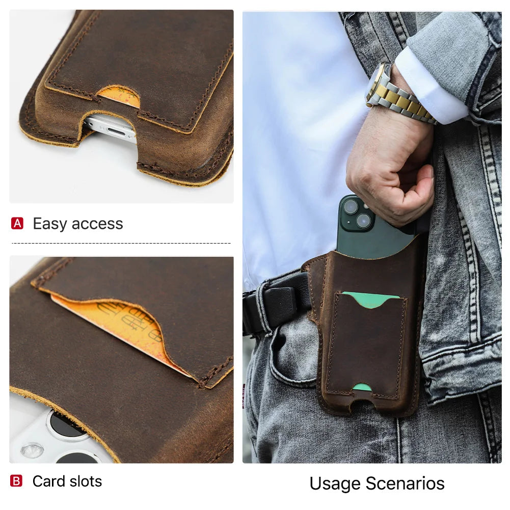 Leather Phone Case for Ap iPhone 16 15 14 13 Pro Max 5.4/6.1/6.7 inch Phone Waist Bag Men Cellphone Loop Holster