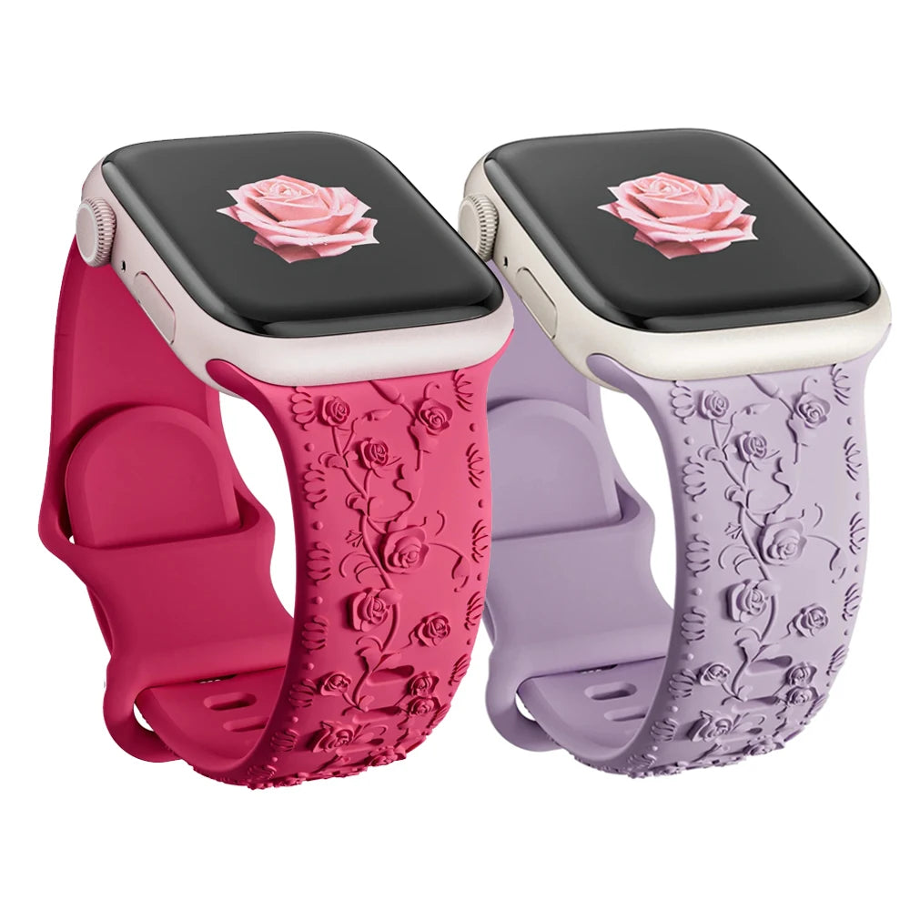 Band for Apple watch straps 44mm 45mm 41mm 49mm 42 46mm Floral Engraved bracelet correa iWatch Series 10 8 7 3 9 ultra 2 SE 40mm