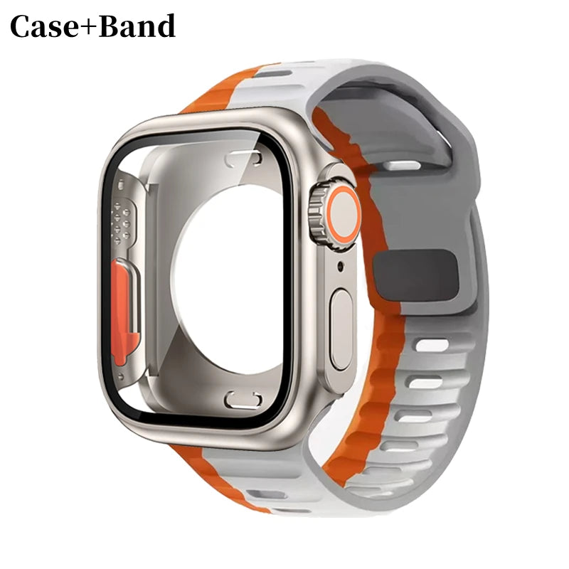 Silicone strap+case For Apple Watch Case 44mm 45mm 41mm 40mm Screen protectores Change to Ultra For iWatch Series 8 7 SE 6 5 3