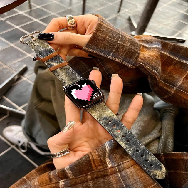 Luxury Leather Band For Apple Watch Ultra SE Wash Denim Bracelet Strap For iWatch Series 49mm 45mm 44mm 40mm 41 38mm