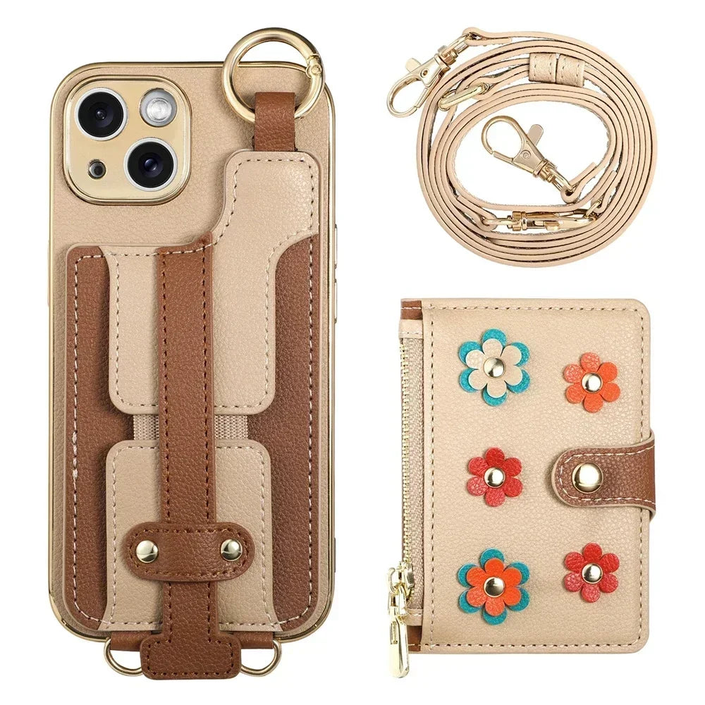 Zipper Leather Wallet Case for iPhone 16 15 Promax 13 11 12 Plus 14 Pro Max Iphone15 Pocket Ring Bracket Lanyard Phone Cover