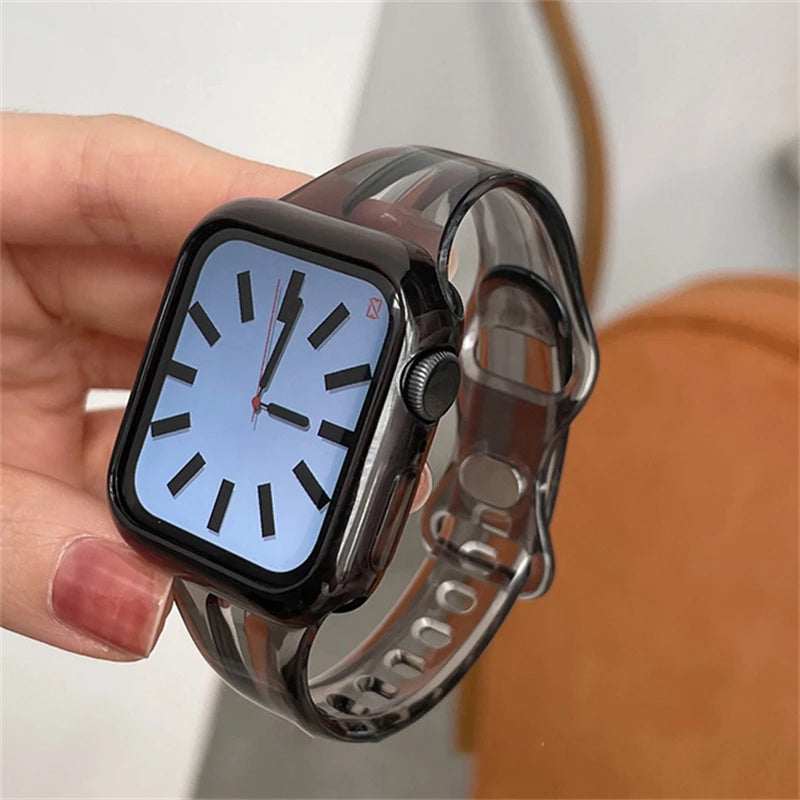 Transparent Resin Strap For Apple Watch Band iWatch 7 6 5 4 3 2 SE 1 41mm 45mm 38mm 42mm 40mm 44mm For Men Women Clear Bracelet