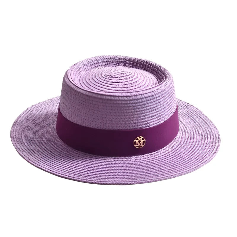 New Summer Straw Sun Hats for Women Ladies Fashion Flat Brim Ribbon Beach Hat Travel Dress Cap chapeau femme