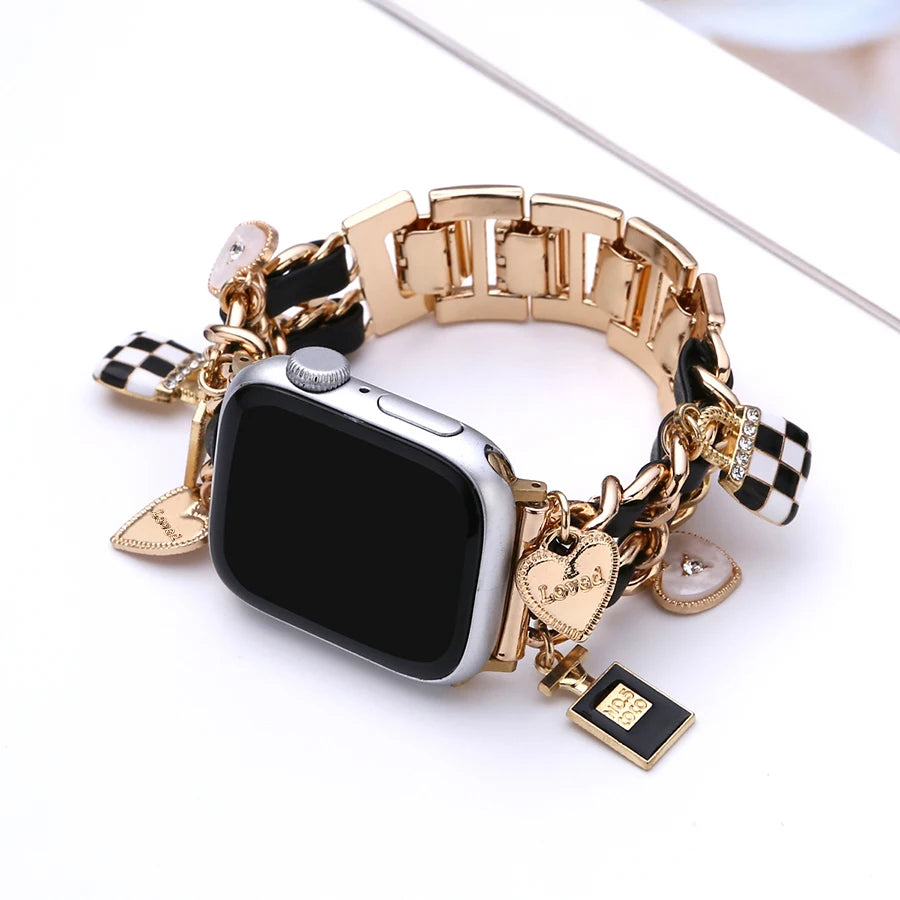 Watch Band For Apple Watch Ultra Love And Other Adjustable Metal Strap For women Iwatch series 9 8 7 6 SE 5 4 Smart Watch Band