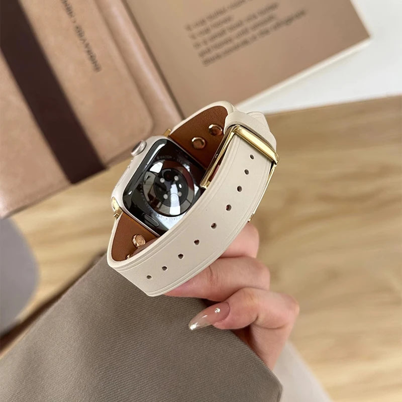 Retro Real Leather Strap For Apple Watch Band 41mm 44mm 40mm 45mm 42 38 49mm Women Wrist Bracelet For iWatch Series 8 se 7 6 5 4