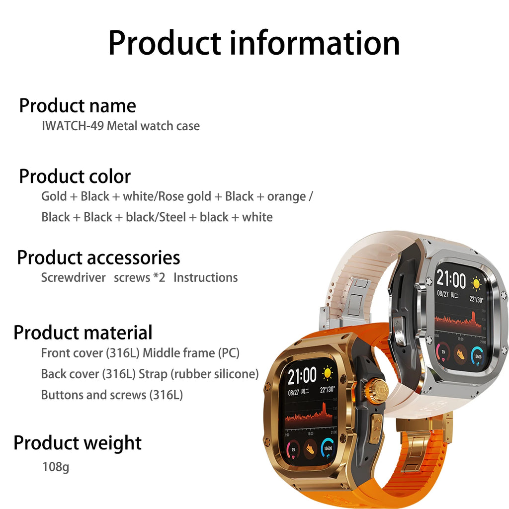 Shellbox new design food-grade eco-friendly 316 stainless steel shell lightweight shockproof for Apple Watch case 49mm series