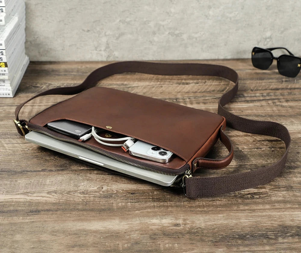 Men's Genuine Leather Laptop Bag Handbag Crossbody Briefcase With Detachable Shoulder Strap For MacBook Pro Air 14 13 Vintage