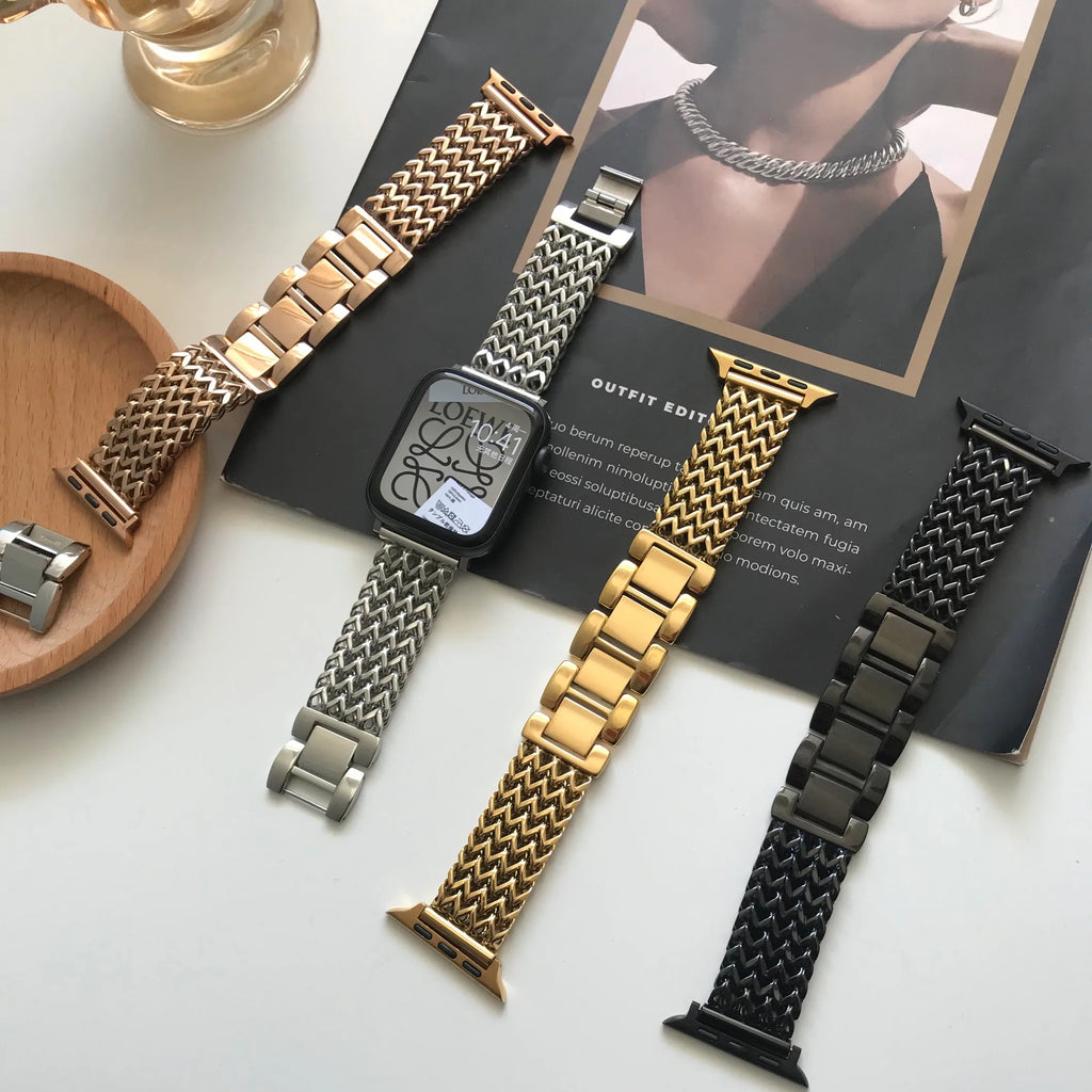 Braided Metal Bracelet For Apple Watch Ultra 2 1 Band 49MM 41MM 45MM For Iwatch Series 9 8 7 6 SE 5 4 44MM Stainless Steel Strap