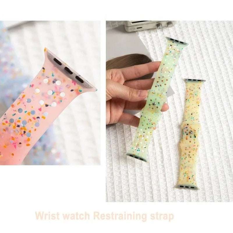 For Apple Watch Silicone Straps Jelly Clear iwatch Bands for Ultra 9 8 7 6 5 4 3 2 1 SE Color Flakes Apple Watch bands Ladies