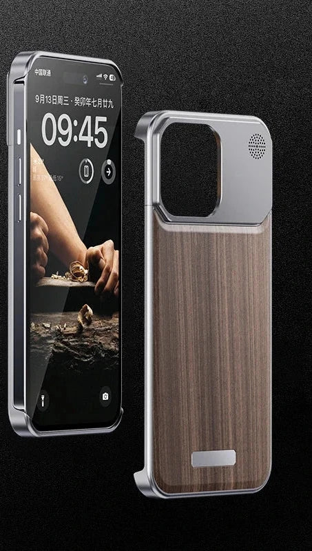 Luxury Solid Wood Metal Integrated Phone Case For IPhone 16 15 14 13 Pro Max Push-Pull Installation With Aromatherapy Back Cover