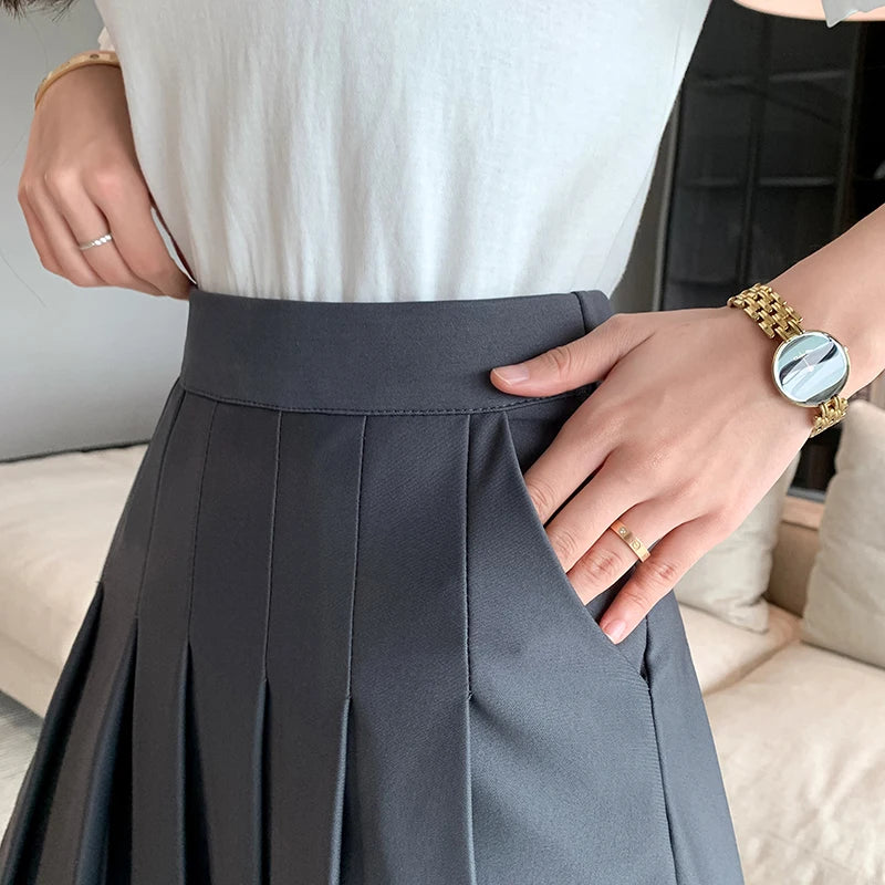 Korean Elastic High Waist Pleated Skirt Woman Black Gray Short A-Line Skirts for Women 2023 Summer Jk Uniform Mini Skirt