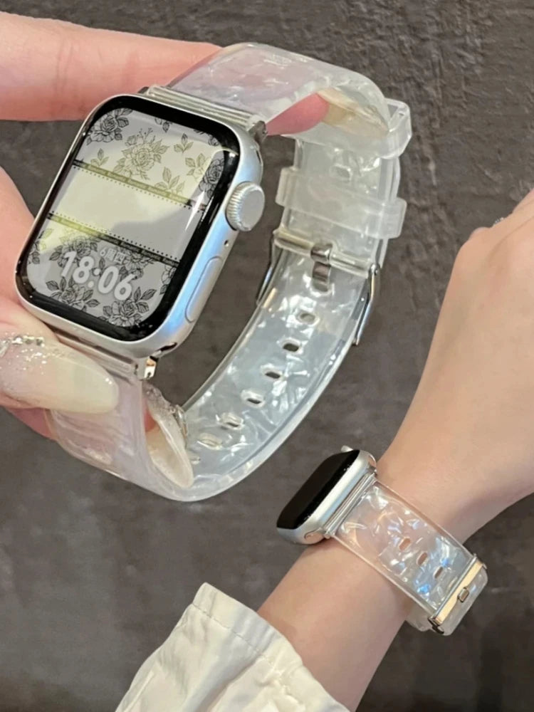 Korea Jelly Clear Shell Pattern Band For Apple Watch ultra Band 49mm 40 41mm 42 44mm 45mm Plastic Strap For iwatch 9 8 7 3 5 6 4