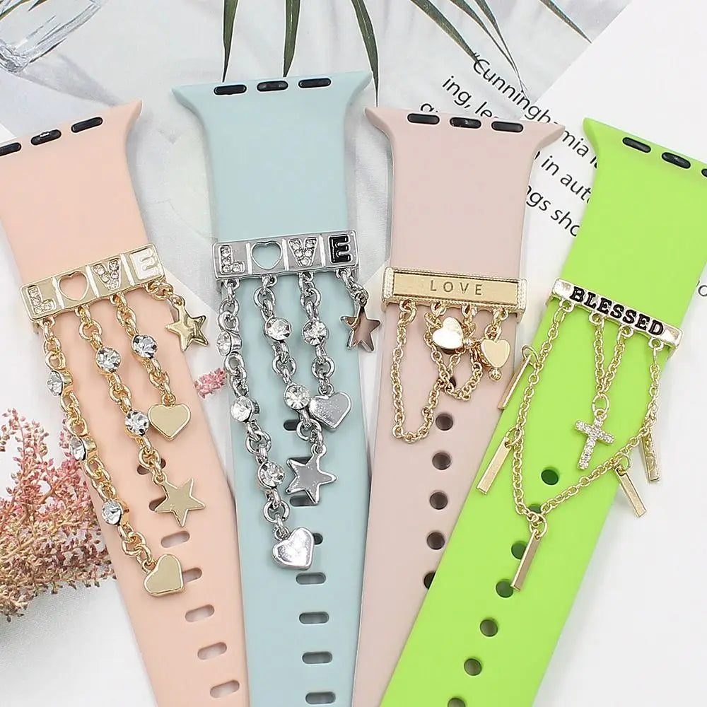 Metal Charms Watch Band Decoration Ring For Apple Watch Diamond Ornament For iwatch Bracelet Silicone Strap Jewelry Accessories