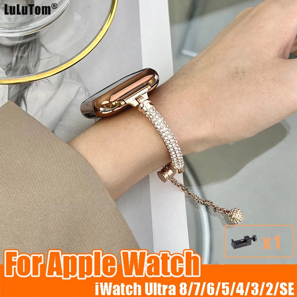 Bling Drilling Strap For Apple Watch Ultra Band 49mm 40mm 45mm 44 41 42/38mm Luxury Metal Belt For IWatch 8 7 SE 6 5 4 Bracelet