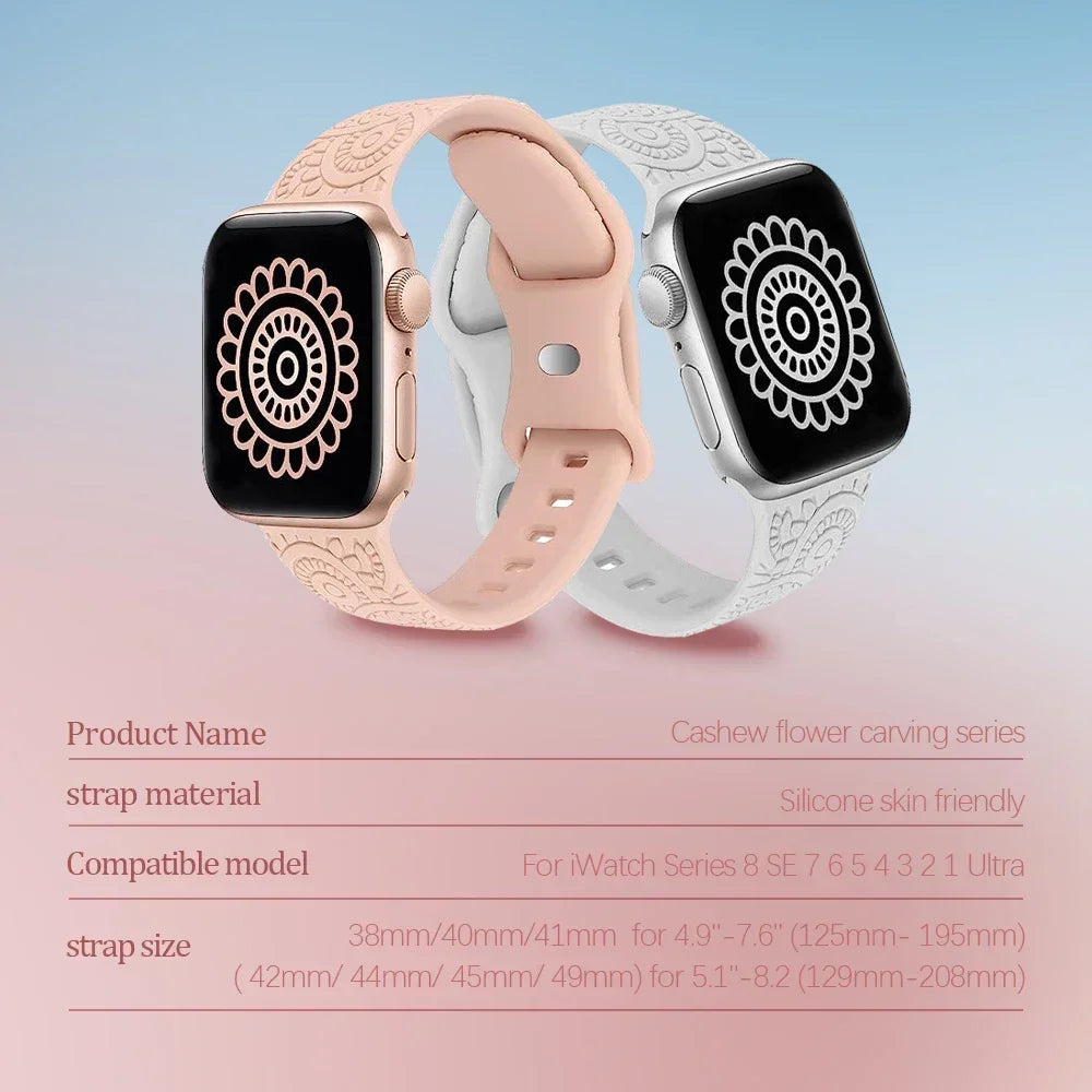 Engraved Strap For Apple Watch Ultra Band ultra 49mm 8 7 44mm 45mm 41mm 40mm 42mm Leopard silicone bracelet iwatch se 3 6 5 38mm