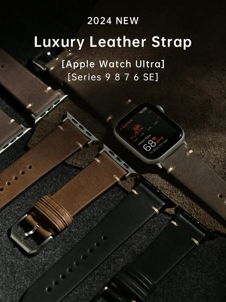 Vintage Leather Strap For Apple Watch, Ultra 49mm, Series 9, 8, 7, 6, SE, 45mm, 44mm, 41mm, 40mm