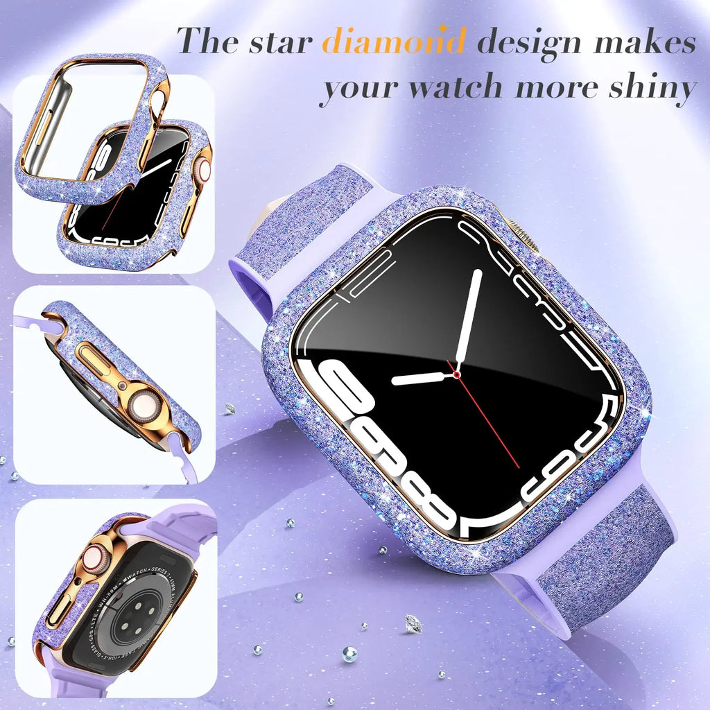 Diamond Cover for Apple Watch Case 45mm 41mm 44mm 40mm Bling Bumper Screen Protector for Apple Watch Series 9 8 7 4 5 6 Se