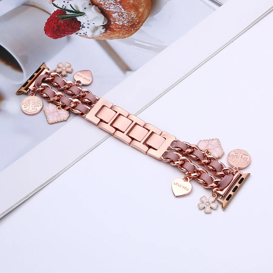 Watch Band For Apple Watch Ultra Love And Other Adjustable Metal Strap For women Iwatch series 9 8 7 6 SE 5 4 Smart Watch Band