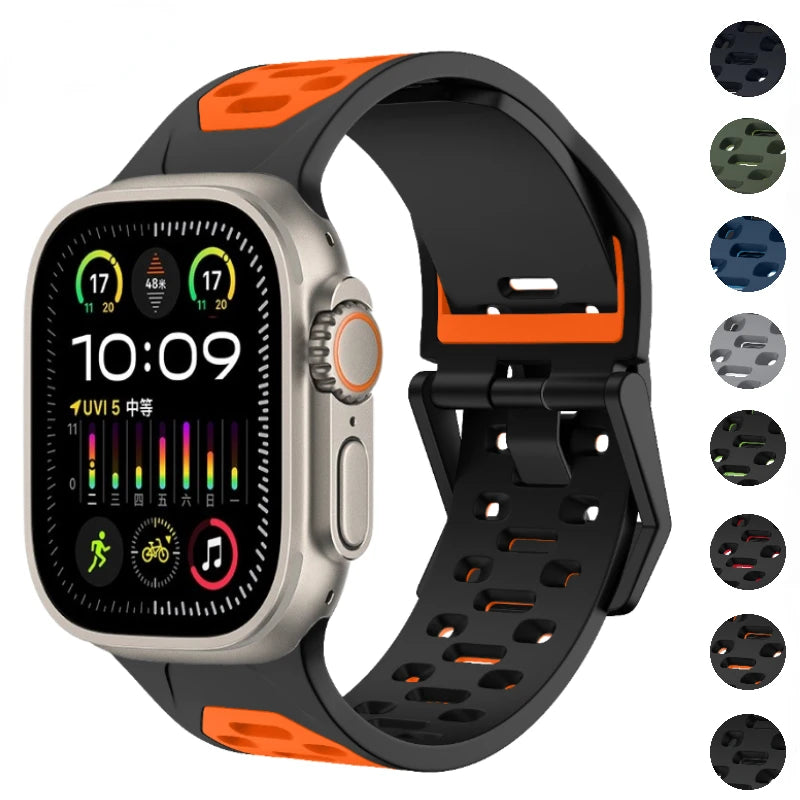 Silicone Strap For Apple Watch Ultra 2 49mm 10 46mm 9 8 7 45mm Breathable two-color Bracelet iWatch 6 5 4 3 SE 44mm 42mm 40mm