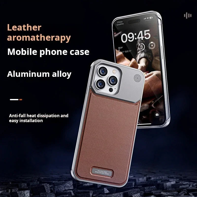 Luxury Leather Metal Phone Case For Iphone 13 14 15 16 Pro Max Magnetic Aluminum Fragrance Phone Cover For IPHON 14 15 16 Promax