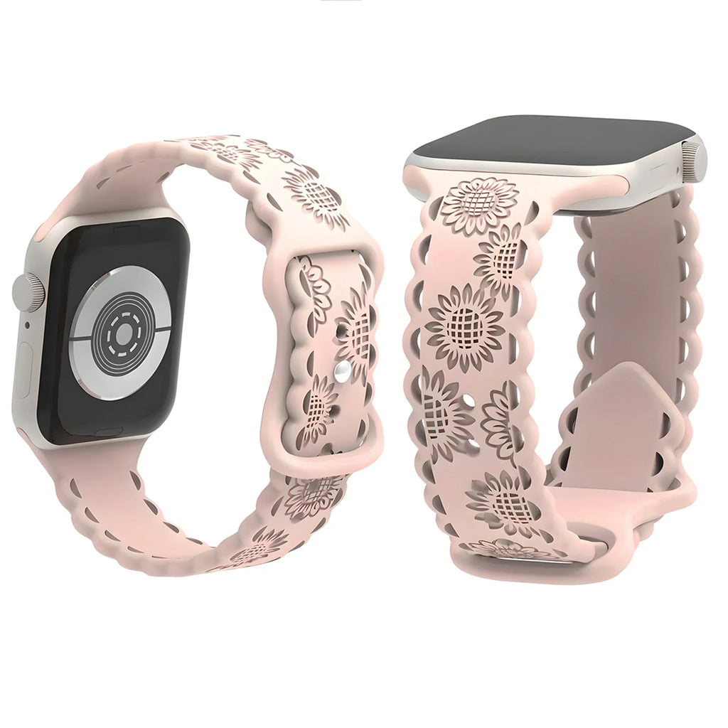 Engraved Floral Strap for Apple Watch Ultra2 49mm 45 44 42 41 40mm 38mm Silicone Band for IWatch Series 9/8/7/6/5/4/3/2/SE Ultra