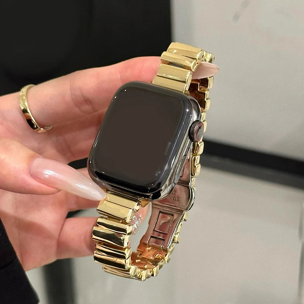 Thin Irregularity Metal Stap For Apple Watch Band 49 41 45 38 40MM Women Gold Wrist Bracelet For iWatch 9 8 7 6 SE 5 Ultra