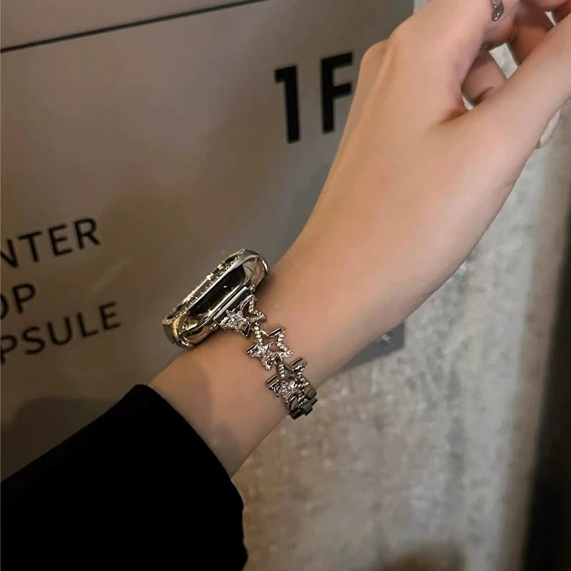 Luxury Diamond Band For Apple Watch Band 49mm 41mm 40mm 44mm 42mm Star Metal Women Bracelet Strap For iWatch 9 SE 8 7 6 se 5 4 3