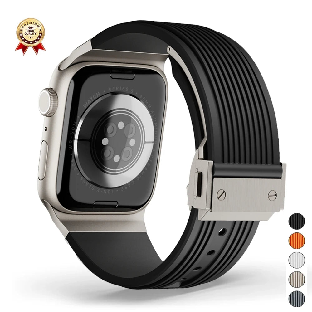 Sports Rubber Band For Apple Watch Ultra 2 49mm 45mm 44mm 42mm Soft Silicone Strap For iWatch Series 9 8 7 6 5 4 se Men Bracelet