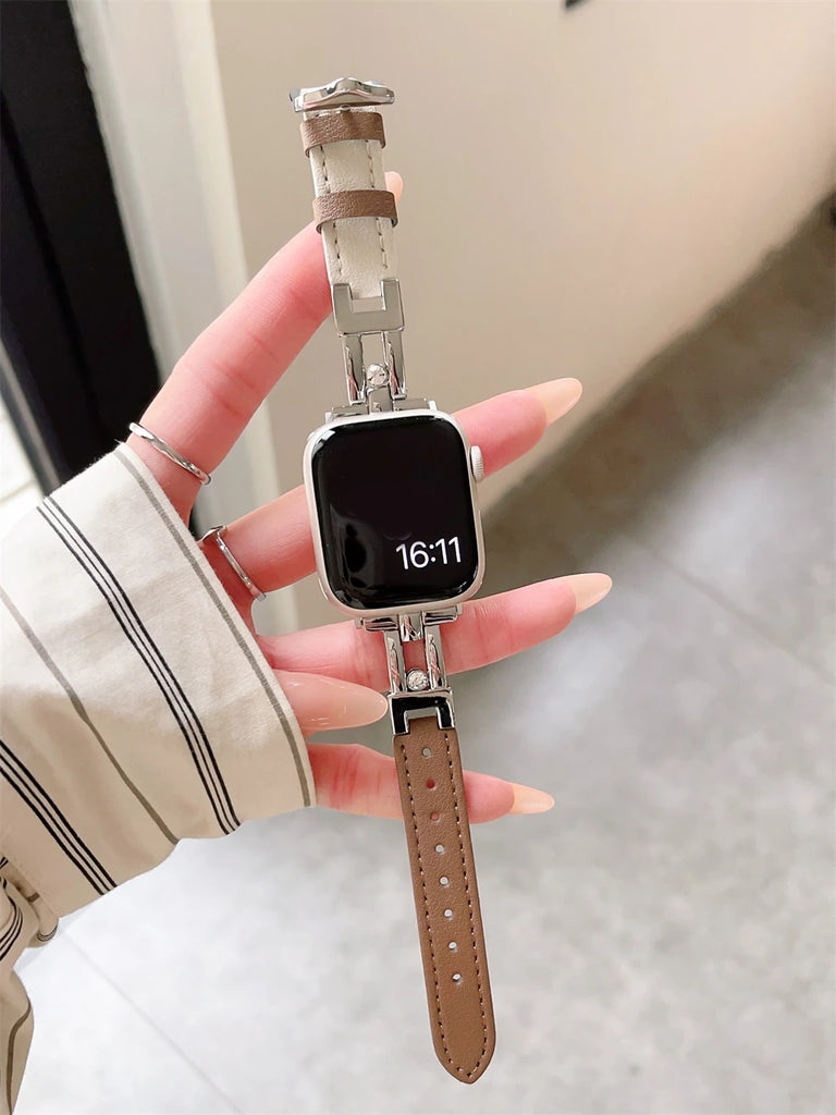 Luxury Diamonds Leather Strap For Apple Watch 49mm Ultra 2 9 7 8 41mm 45 Girl Bracelet For iWatch SE 6 5 4 40mm 44mm Wrist Band