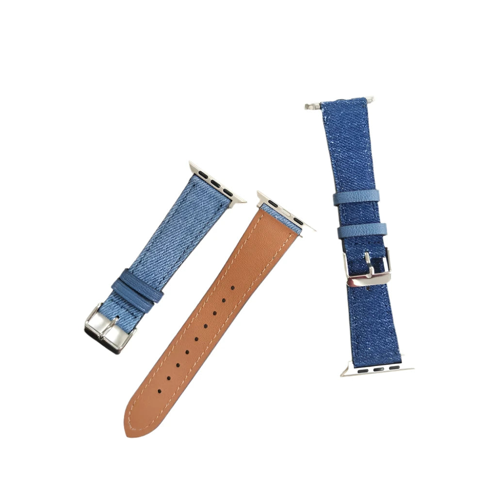 Denim Cloth Leather Strap for Apple Watch Band 38/40/41mm 7 8 9 Bracelet Loop for Iwatch 6 SE 5 49Ultra 3 2 42/44/45mm Cor