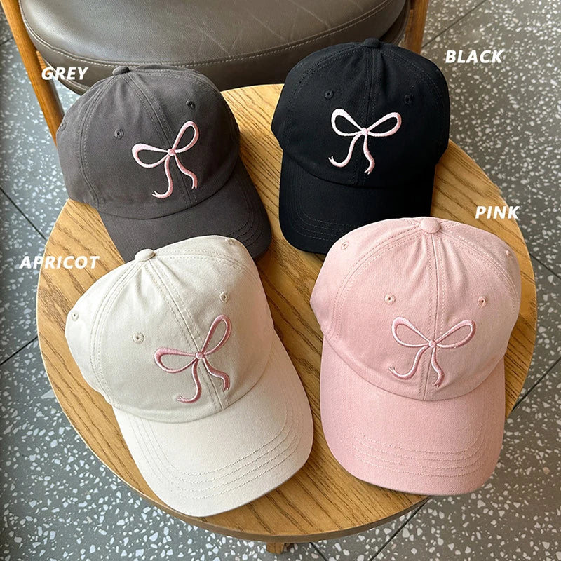 Bow Embroidery Women Baseball Hat Sweet Girl Duckbill Cap Outdoor Sun Protection Duck Tongue Caps Solid Color Visors 모자