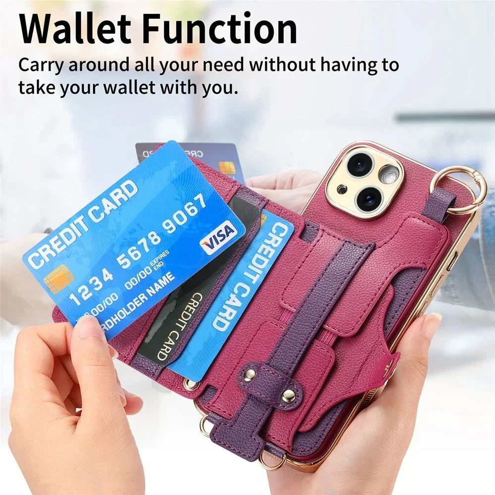 Zipper Leather Wallet Case for iPhone 16 15 Promax 13 11 12 Plus 14 Pro Max Iphone15 Pocket Ring Bracket Lanyard Phone Cover