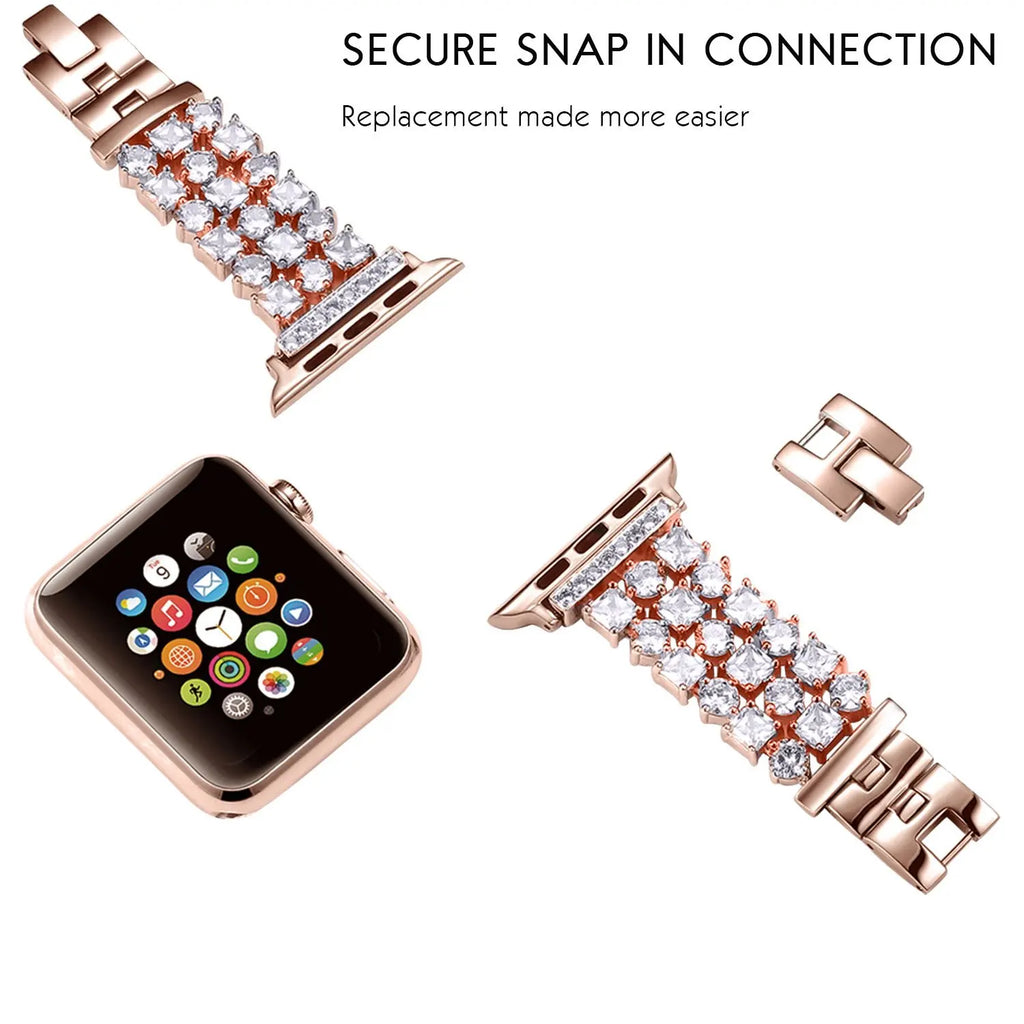 Luxury Diamond Strap for Apple Watch Ultra 2 49mm Women Shiny Jewelry Bracelet for iWatch 9 8 7 45mm 41mm 6 SE 5 4 40/44mm Band