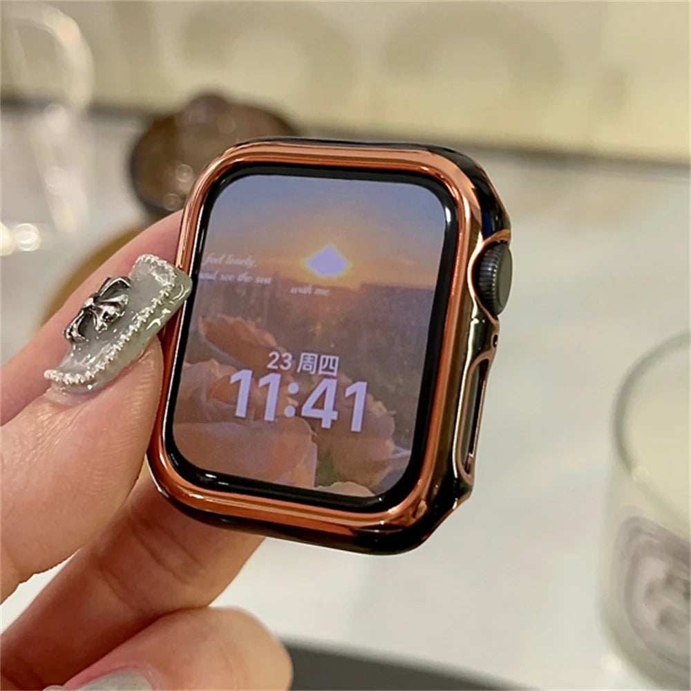 Metal Frame Hard Case Cover For Apple Watch Band 41mm 45mm 42mm 38mm 40mm 44mm For iWatch 8 7se 6 5 4 3 21 Women Protective Case